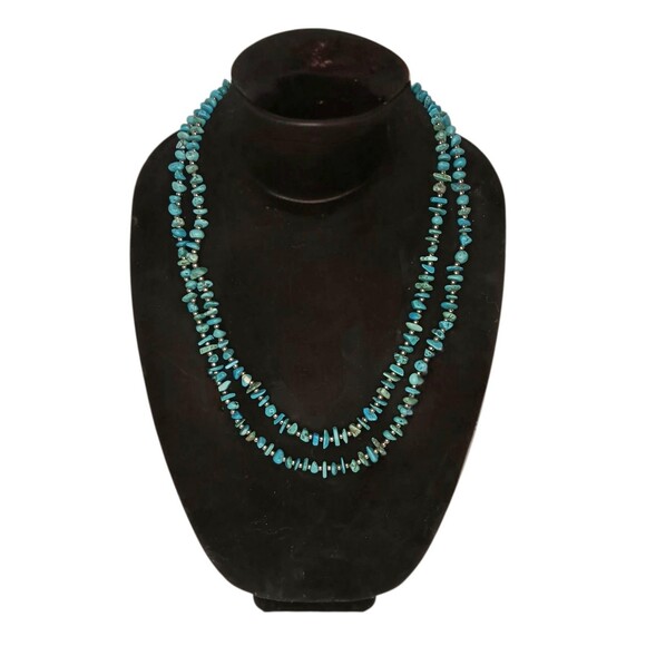 Vintage Southwest Blue & Green Turquoise Chip Necklace With Silver Beads 48" - Picture 1 of 11
